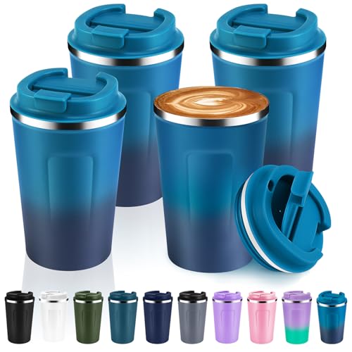 12 oz Double Wall Insulated Vacuum Travel Coffee Mug with Flip Lid Bulk 4 Pack (4 Count)