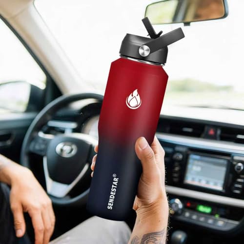 32oz Water Bottle Wide Mouth Stainless Steel Vacuum Insulated Double Wall with 2 Straw Lids Fit in Any Car Cup Holder