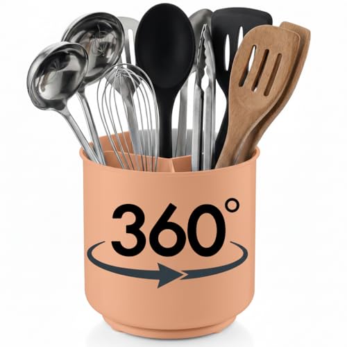 Jumbo Rotating XL Peach Plastic Utensil Holder Caddy with Sturdy No