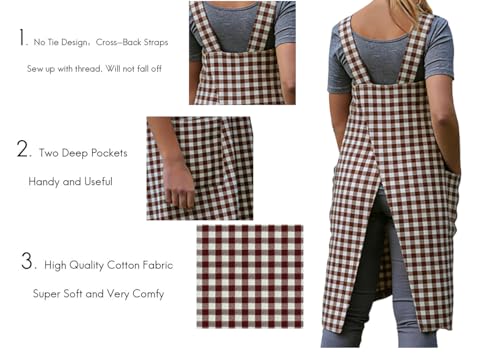 Women's Pinafore Square Apron Baking Cooking Gardening Works Cross Back Cotton