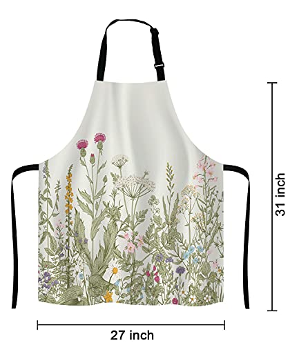 Herbs and Wild Flowers Bib Apron with Adjustable Neck for Men Women