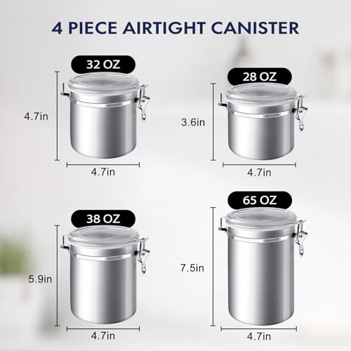 4 Piece Stainless Steel Airtight Food Storage Canister Set with Lid (4 Count)