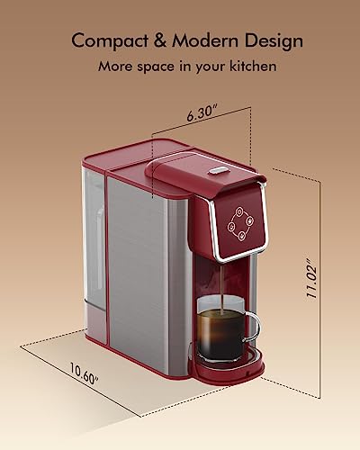 3-in-1 Single Serve Coffee Maker, Quick Brew for Coffee Pods, Ground Coffee, & Loose Tea, 6-12oz Cup Sizes, 50oz Removable Water Tank, 1150W, Compact & Efficient, Red