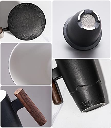 Tomotime Ceramic Tea Cup with Infuser and Lid Tea Mugs Wooden Handle 400ml