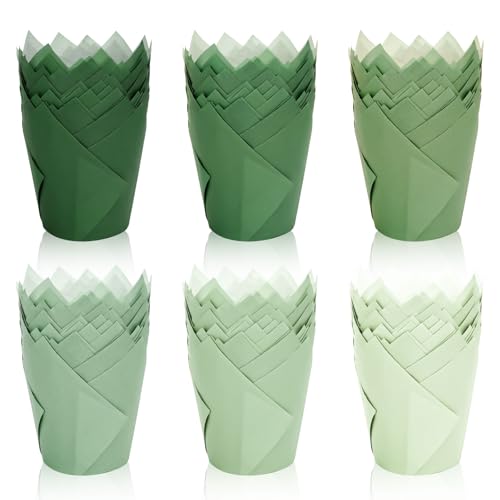 180Pcs Sage Green Tulip Cupcake Liners Gradient Green Muffin Baking Cups Cupcake Wrappers for Wedding Bridal Shower Spring Holiday Party Supplies (180 Count)