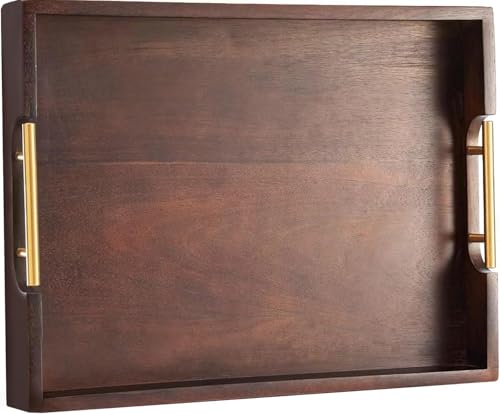 Acacia Wood Ottoman Tray with Handles 16.7" x 12.8"