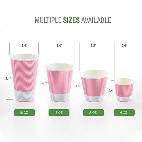 Ripple Wall Coffee Cups 25 Count 8 Ounce Insulated Light Pink Paper Cups