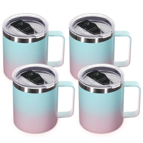 14oz Insulated Stainless Steel Coffee Mug with Lid Bulk 4 Pack (4 Count)