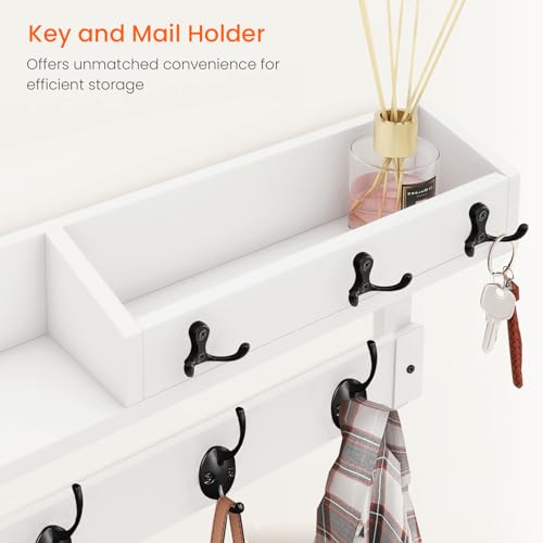 Coat Rack Wall Mount with Hooks and Mail Holder