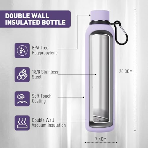 Slim Insulated Water Bottles for Travel 25oz with Clip