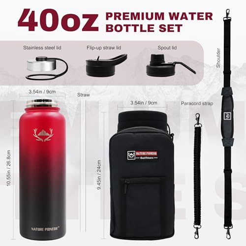 40 oz Insulated Water Bottle with Carrier Bag & 3 Lids (3 Count)