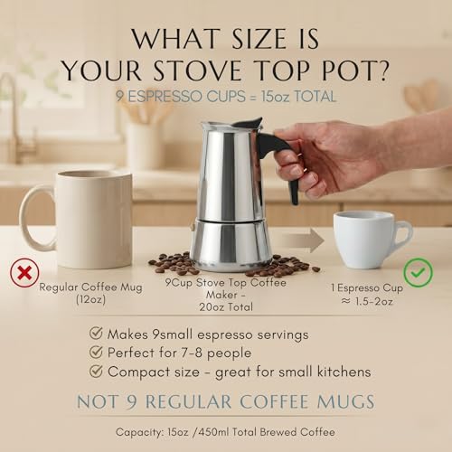 9 Cup Greca Moka Pot (9 Espresso Cups)