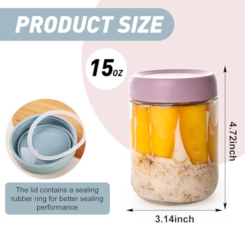 6 pack Overnight Oats Containers with Airtight Lids (16 Fl Oz)