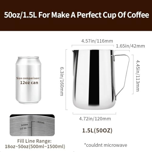 50oz Milk Frothing Pitcher Stainless Steel Espresso Steaming Jug