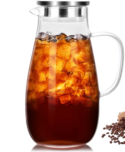 64oz Glass Borosilicate Pitcher with Lid and Handle for Fridge