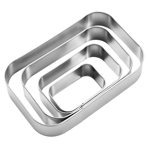 Rounded Rectangle Cookie Cutter Stainless Steel Plaque Cookie Cutters Geometric Frame Cookie Cutters Shapes Molds for Baking 1 Inch Depth (4 Count)