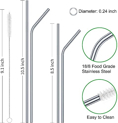 12 Pack 0.24" Wide Reusable Stainless Steel metal Straws (12 Count)