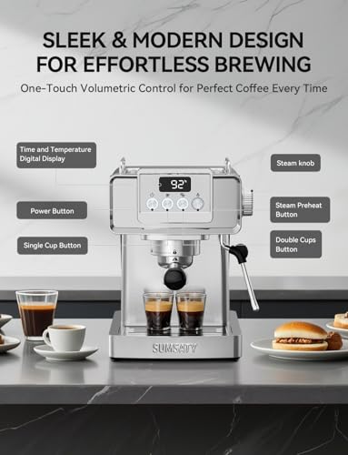 20 Bar Espresso Machine Stainless Steel with Powerful Milk Frother