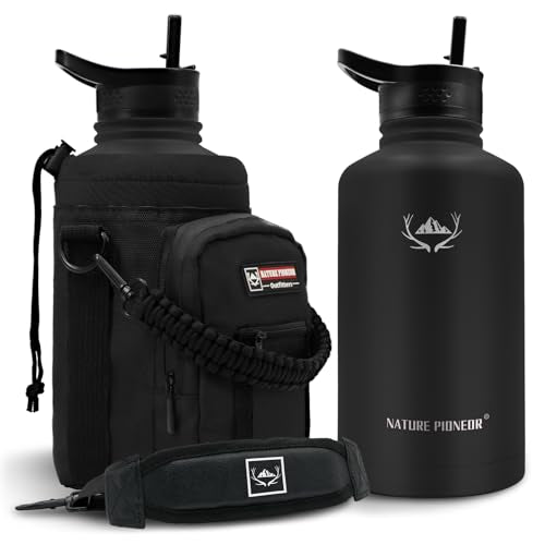 64 oz Insulated Water Bottle with Carrier Bag & 3 Lids