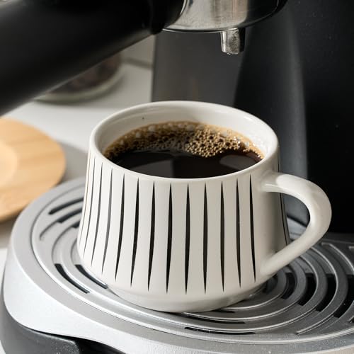Ceramic Coffee Espresso Cups with Saucers Set with Metal Holder (7.6 Count)