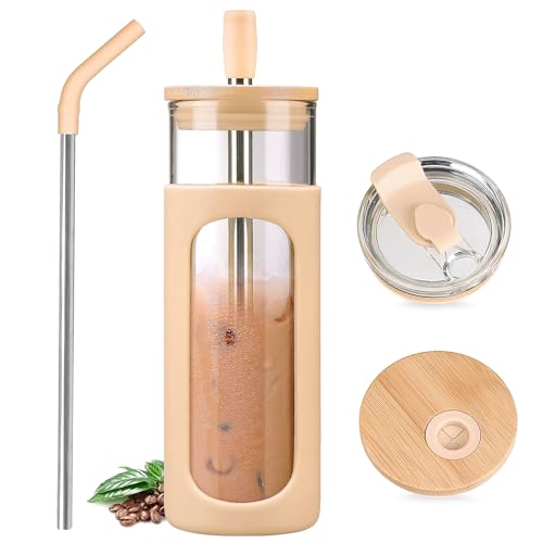 24oz Glass Tumbler with 2 Lids and Straws