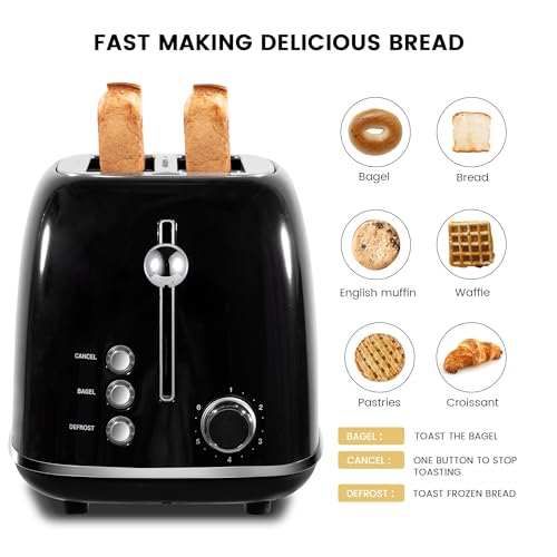 2 Slice Toaster Retro Stainless Steel with Bagel