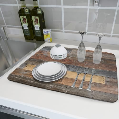 Wood Grain Dish Drying Mat for Kitchen Countertop