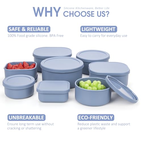 100% Silicone Food Storage Containers with Lids (8 Count)