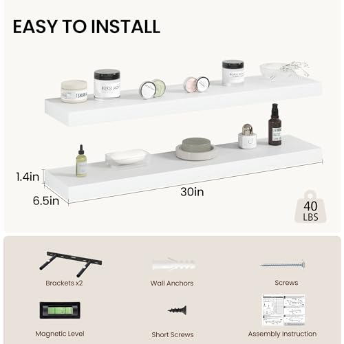 30 Inch Floating Shelves Wall Mounted for Display (2 Count)