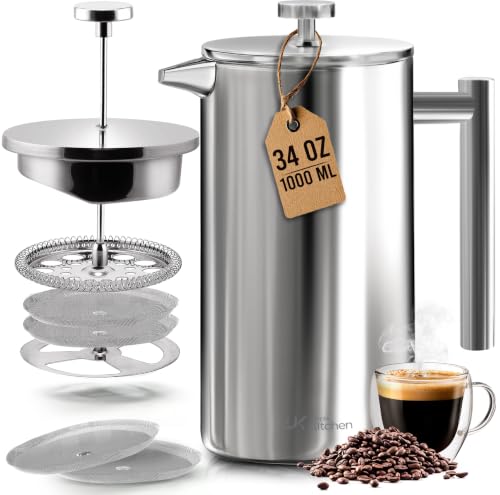 304 Grade Stainless Steel French Press 34 Oz