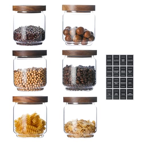 Glass Jars with Wood Lids Include 112 Labels (6 Count)