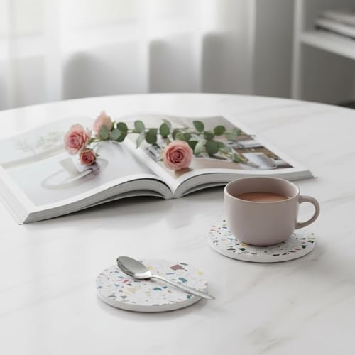 Absorbent Terrazzo Drink Coasters Set of 6 with Holder (6 Count)