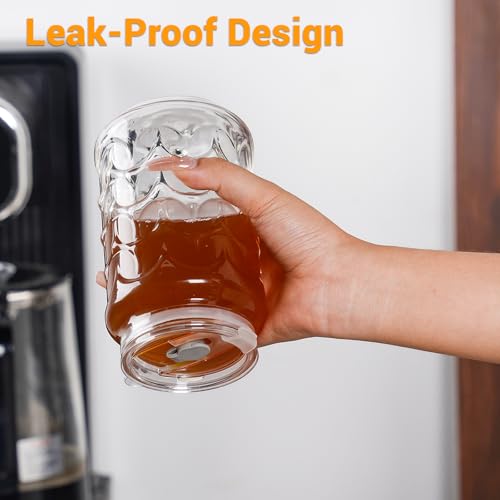 4 Pack 18oz Borosilicate Glass Cups with Leakproof Lids & Straws (18 Count)