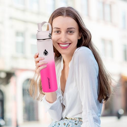 Stainless Steel Wide Mouth Water Bottle 40oz Double Wall Vacuum Insulated Leak Proof Bottle with New Flex Straw Lid & Spout Lid