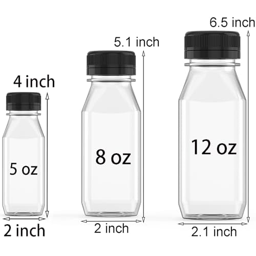 5 Pcs 6 oz Plastic Juice Bottle Bulk Beverage Containers with Black Lids (5 Count)