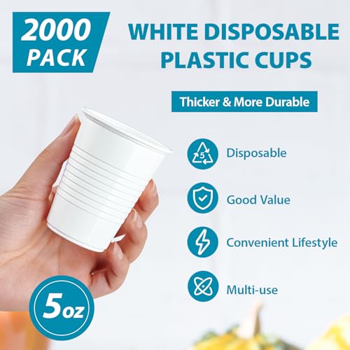 2000 Pack 5 oz White Plastic Cups (2000 Count)