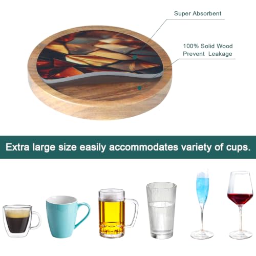 6 Pack Absorbent Coasters Set with Holder Wood Coasters for Drinks Housewarming Gifts for Home Decoration Cup Coasters for Coffee Tabletop Protection 4.3 Inch