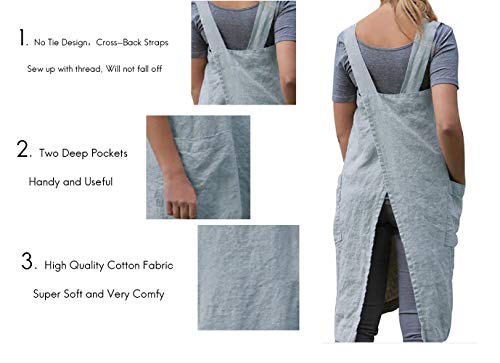 Women's Pinafore Square Apron Baking Cooking Gardening Works Cross Back Cotton
