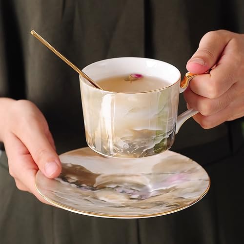 Marble Pattern Porcelain Tea Set with Gold Accents