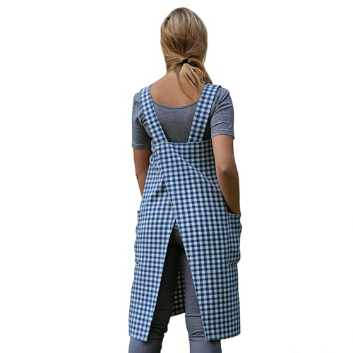 Women's Pinafore Square Apron Baking Cooking Gardening Works Cross Back Cotton