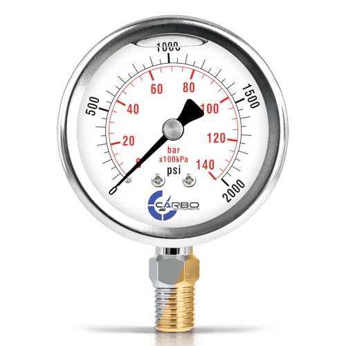 Carbo 2000 PSI Liquid Filled Pressure Gauge with NIST Traceable Certificate