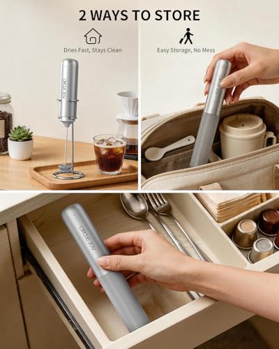 Rechargeable Milk Frother Handheld with Stand