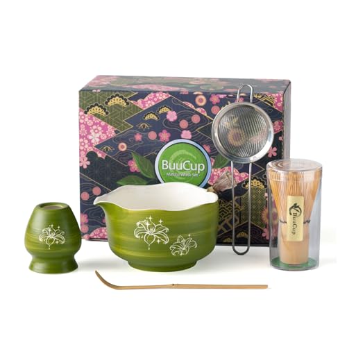 Matcha Set Avocado Green Ceramic Bowl Kit with Spout (5 Count)