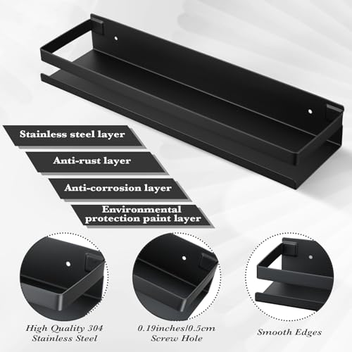 2 Pieces Stainless Steel Shelf Bathroom Shower Floating Shelves Wall Mounted Shower Caddy Basket Shelf Storage Organizer Shelves for Bathroom