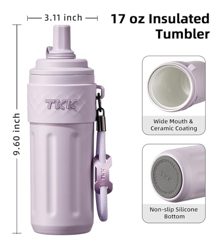 17 OZ Travel Tumbler Ceramic Lining with Straw Lid
