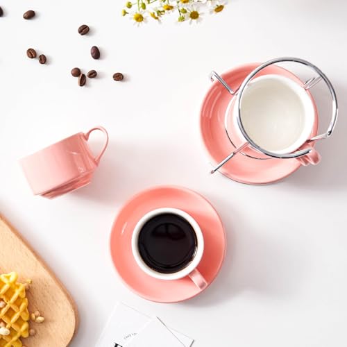 2.5 Ounce Stackable Espresso Cups with Saucers and Metal Stand (4 Count)