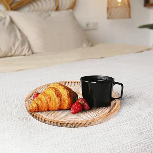 Rustic Wooden Serving Tray Set of 2 Round Wood Decorative Tray Centerpiece Dining Room Table Farmhouse Platter for Food (2 Count)