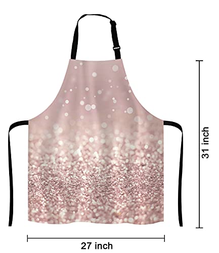 Rose Gold Rainbow Glitter Bib Apron with Adjustable Neck for Men Women