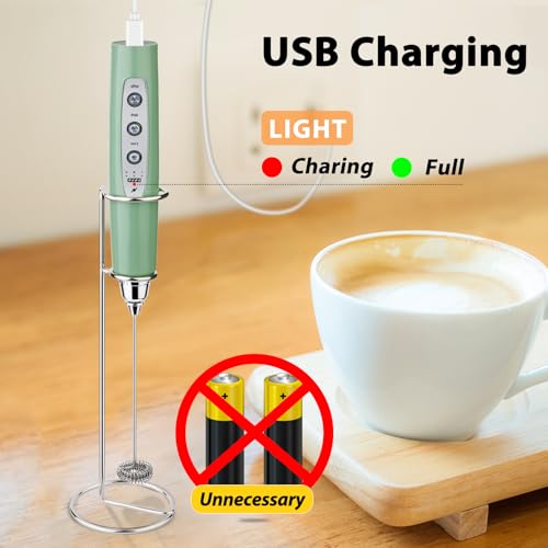 Milk Frother Wand Rechargeable Handheld Electric Whisk 3 Speed Adjustable