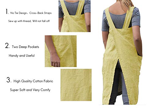 Women's Pinafore Square Apron Baking Cooking Gardening Works Cross Back Cotton